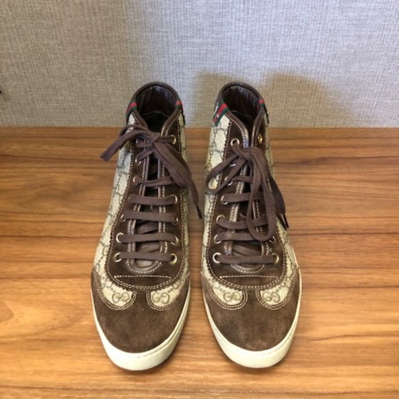 Gucci Brown Monogram Hightop Sneakers - Picture 5 of 9